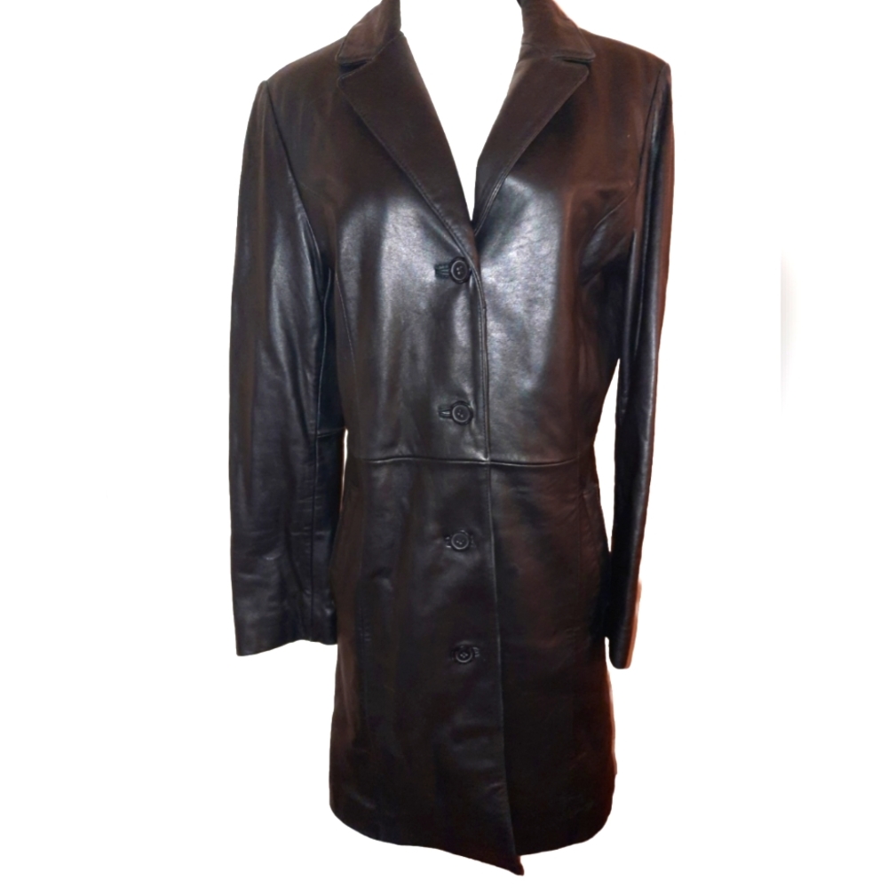 Jonathan Adler Black Leather Button-Front Jacket